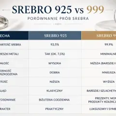Tabela porównuje srebro 925 (92,5% czystości) i 999 (99,9%). Próba złota 925 co to znaczy? To 92,5% czystego srebra.