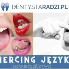 Zbliżenie na kolczyk w języku, usta z biżuterią, dłoń dotykająca języka.
