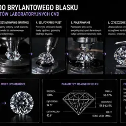 Proces tworzenia diamentu: od surowego kryształu do brylantowego blasku. Zobacz, jak wygląda diament po precyzyjnej obróbce.