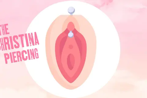 Ilustracja przedstawia Christina piercing, czyli kolczyk w wargach sromowych większych.