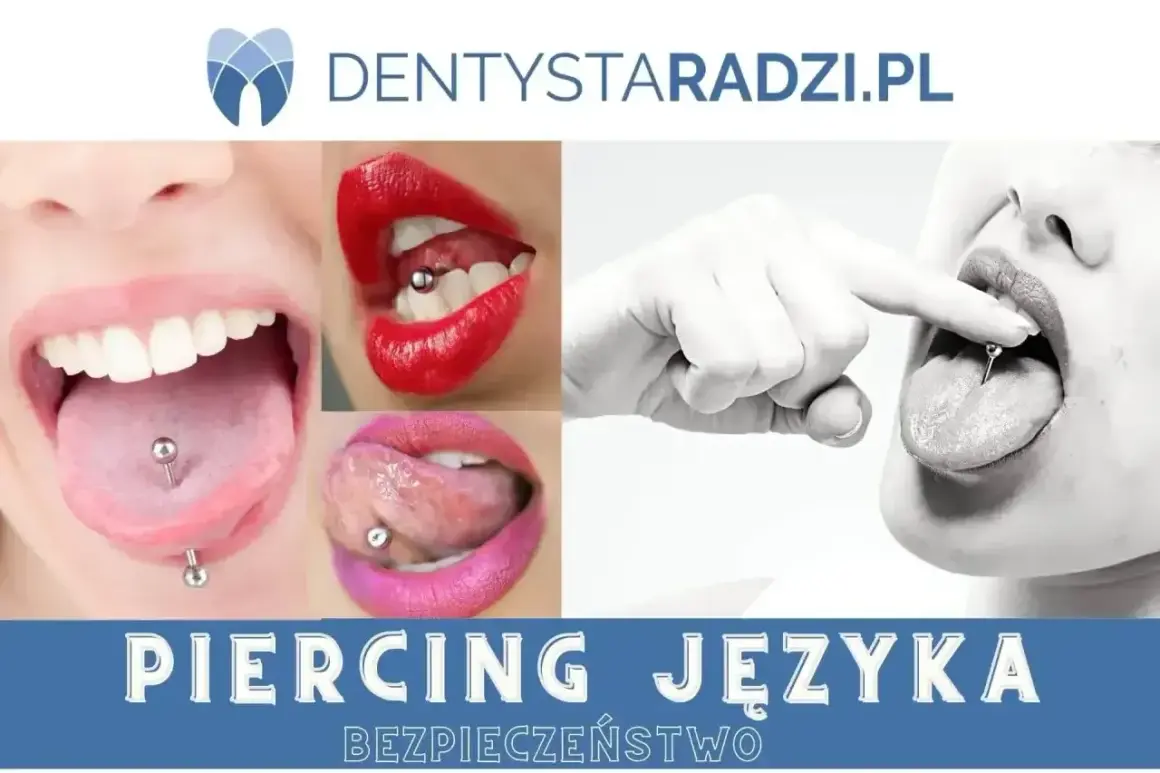 Zbliżenie na kolczyk w języku, usta z biżuterią, dłoń dotykająca języka.