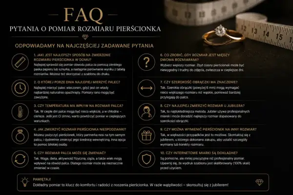 Jak zmierzyć rozmiar pierścionka? Poradnik FAQ wyjaśnia, jak dobrać idealny rozmiar, by cieszyć się komfortem noszenia.